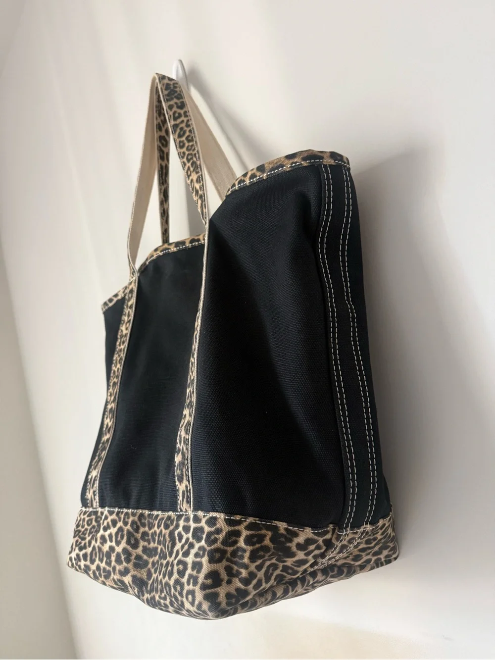 Lands' End X-Large Black Tote with Leopard Trim